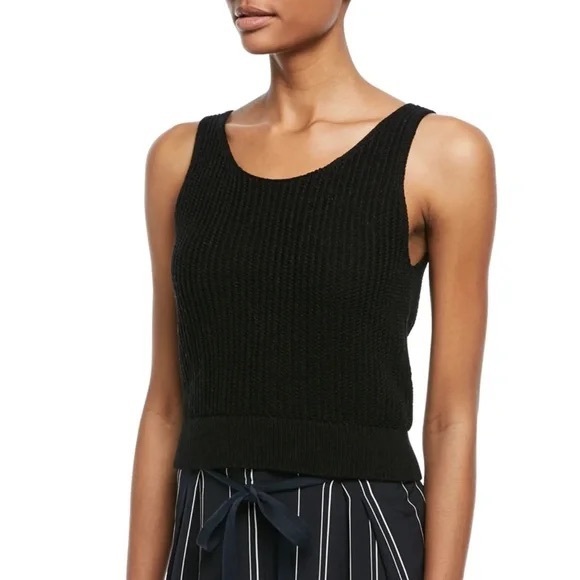 Vince Crossover V-Back Ribbed Tank in Black Scoop Neckline 100% Cotton Large NWT - Picture 13 of 16